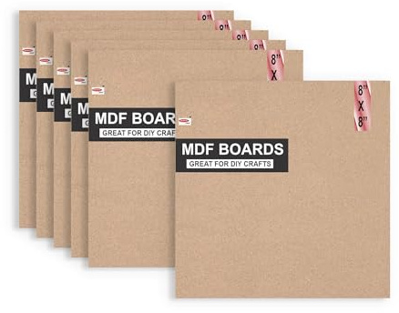 Variety Canvas 6 tableros de MDF de tamaño A4 para arte y manualidades, hojas de madera MDF para trabajos de manualidades, recortes de MDF (cuadrado 8 x 8 – 6 piezas)