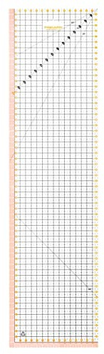 Fiskars Righello per Patchwork, 15 x 60 cm, Margine di Cucitura Colorato di 1 cm, Linee di Griglia con Trattino Identificativo Ogni Mezzo Centimetro, Diagonali a 30°, 45° e 60°, Plastica PET, 1066360
