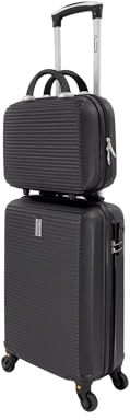 CELIMS - Juego de Maletas de Viaje 2 Piezas | Maleta Pequeña con Ruedas Removibles 45x36x20 cm + Neceser Viaje 30 cm | Equipaje de Mano + Neceser | Negro