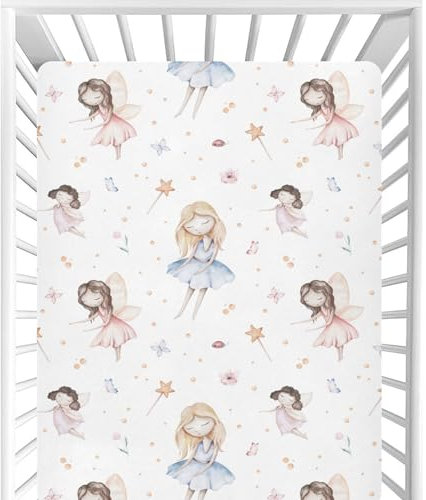 CaTaKu Bettlaken für Kinderbett, Motiv: Märchenprinzessin, für Kinderbett, neutrale Kleinkinderbett-Matratze, Spannbettlaken für Kinderbett, 68,6 x 99,1 cm