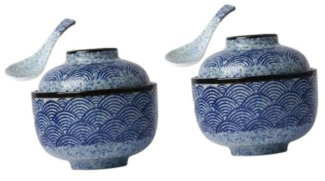 HOMSFOU 2 Juegos Olla De Cerámica Tazones De Cerámica Con Tapas Tazones De Arroz Japones Cuenco De Cerámica Para Estofado Cuchara Sopera De Cerámica Sopa Japonesa Vajilla Estilo Japones