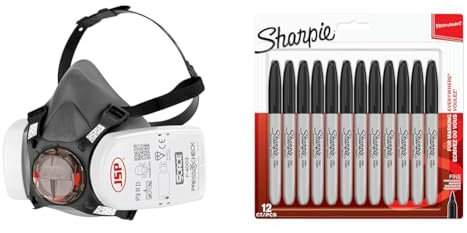 JSP Force®8 Half-Mask with PressToCheck™ P3 Dust Filters, Size Medium & Sharpie Permanent Markers | Fine Point | Black | 12 Count