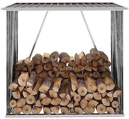 FENLAX Brennholzlager Verzinkter Stahl 163x83x154 cm Braun Garten Feuerholz Unterstand Brennholzregal Metall Stapelhilfe für Brennholz Aussen Metall Kaminholzregal Feuerholz Aufbewahrung Außen