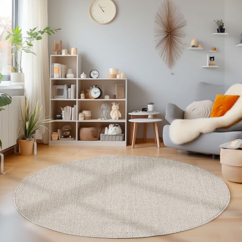 HomebyHome Runder Teppich 120 cm Braun, Einfarbig & Pflegeleicht, Weicher Schlingenflor für Flur oder unter Beistelltisch, Modern & Dekorativ