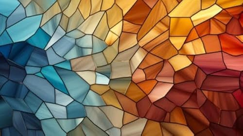 adrium Holz-Bild 130 x 70 cm: ein lebendiges geometrisches Mosaik bestehend aus Quadraten, Dreiecken und Kreisen. Dieses atemberaubende Kunstwerk kombiniert (212772978)