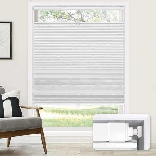 LazBlinds No Tools No Drill Cordless Cellular Shades, Top Down Bottom Up (TDBU) Honeycomb Shades for Home, Blackout Light Blocking Thermal Insulation Blinds for Windows, 34 W x 64 H, White
