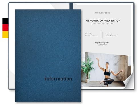 Informationsmappe A4 Metallic-Effekt - Esclusiva® Classic-plus - mit Prägung ‚information‘ - für Gäste oder Mitarbeiter - hochwertige Informations-Präsentation aus Karton (Nachtblau, 8 Stück)