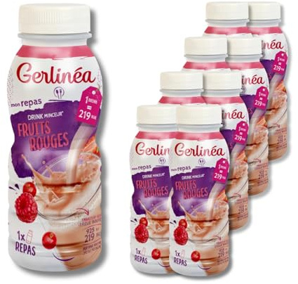 GERLINÉA – Boisson Minceur Fruits Rouges– Repas à Boire Équilibré et Complet – Riche en Protéines – Sans Huile de Palme – Contrôle du Poids – Lot de 8 bouteilles x 236 ml