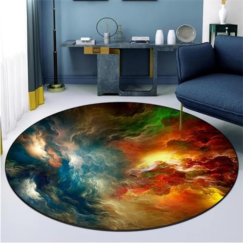 JGGXHM Runder Teppich, Bunte Wolken, Teppiche, Badezimmer-Fußmatte für Wohnzimmer, Heimdekoration, Teppich, waschbar, rutschfest, 160 cm, rund