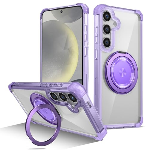 Kainevy for Samsung S24 Plus Case Clear with Stand Metal Ring Holder [Compatible with MagSafe] Samsung Galaxy S24 Plus Case Magnetic Slim Transparent Rugged Phone Cover for Women Men (Purple)