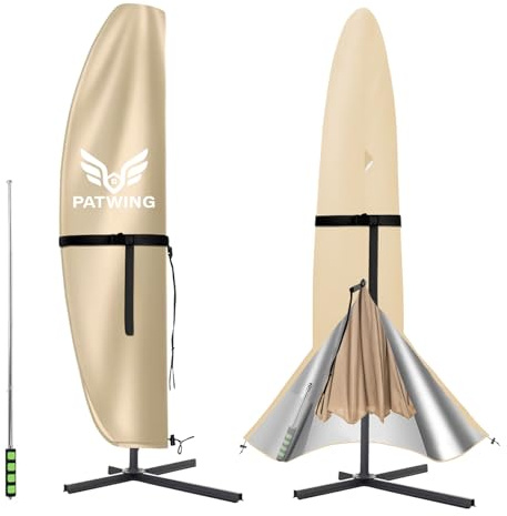 PATWING Sonnenschirm Schutzhülle, 600D Sonnenschirmhülle 280*30*81/46cm | Mit 1,2-m-Hilfsstab, Reißverschluss und Kordelzug, Wasserdicht, UV-Beständig, Windfest und Reißfest, für 2–4-m-Ampelschirme