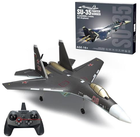 CreativeBlocker RC Flugzeug, 4CH SU35 RC Jet, 2.4G Fernsteuerung Flugzeug, mit Einer 6-Achsen-Last, für 12 Minuten, Geschenke für Jugendliche und Erwachsene