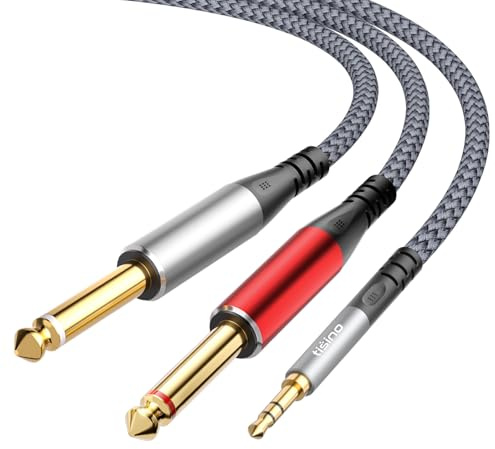 Tisino 3,5mm auf 6,35mm Klinke Stereo Y-Splitter Audio Kabel, 3m | 3,5mm-auf-6,35mm-Klinken-Kabel für Smartphone, Mischpult oder Verstärker, Stereo-Y-Splitter, 20AWG OFC, HiFi Audioqualität
