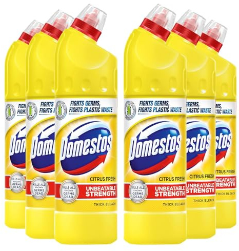 Domestos Thick Bleach Citrus Fresh Multi-Purpose Disinfectant Anti-Bacterial Surface Cleaner Gel Limescale Remover for Toilet, Bathroom and Kitchen, 750ml (Buy 6)