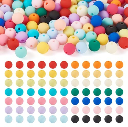 Spritewelry 191Pcs Acrylic Round Beads Silicone Focal Beads Rubber Loose Bead Bubblegum Ball Spacer for Pens Keychain Bracelet Necklace Making 8mm