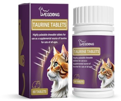 Comprimés de Taurine à mâcher pour Chats, Lot de 80, supplément nutritionnel
