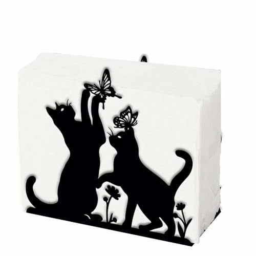 SUPERDANT Porte Serviette de Table Chat et Papillon pour Tables Chat Jouant avec un Papillon Porte Serviette Papier en Fer Noir Porte Serviettes à Thème Animalier Distributeur Serviette Papier Table