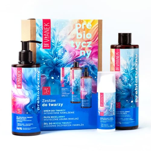 VIANEK Set Prébiotique Soins du Visage - Gel, Eau Micellaire, Crème Jour - Hydratation et Protection pour Tous les Types de Peau