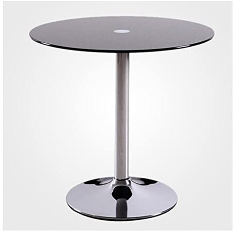Moderna mesa de comedor redonda con pedestal de cristal de 80 cm, base cromada negra, mesa de cocina para comedor de 2 y 4 plazas