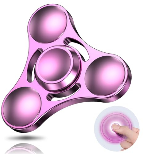 Coolden Fidget Spinner Metall Finger Spinner Spielzeug Kinder Erwachsene | Fidget Toys EDC Edelstahl 2-5 Min Hochwertig Hand Kreisel ADHD Anti Stress Spielzeug Tri-Spinner Geburtstag Geschenk, Rose