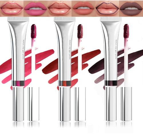 Peel Off Lip Stain, 3 färger matt tatuering peel Off Lip Liner set, vattentät och hållbar avtagbar läppglans set, högpigmenterad läppplumper, non-stick Cup läppbläck, peeling läppkonturpenna