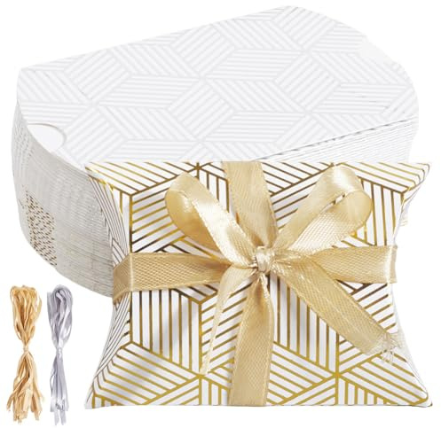 Beebeecraft 40 Juego de Cajas de Almohada Florales con Estampado En Caliente Cajas de Regalo de Cartón Y Papel para Dulces Recuerdos de Boda (Doradas) Plata