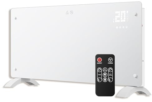 DONYER POWER 2500W Konvektor-Heizung, ultra-dünne Wandmontage oder freistehend, 24H Timer-Fernbedienung, ultra-weiße Glasscheibe