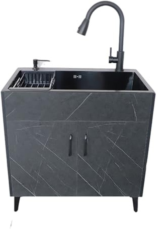 Lavabo autoportante in acciaio inox con rubinetto, 50 x 40 cm, multiuso, per lavanderia, bagno, cucina, durevole mobile lavabo.