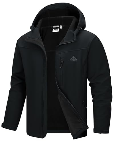 360TRAIL Softshelljacke Herren Wasserdicht Übergangsjacke Atmungsaktive Regenjacke Outdoorjacke Wanderjacke Funktionsjacke mit kapuze Schwarz XXL