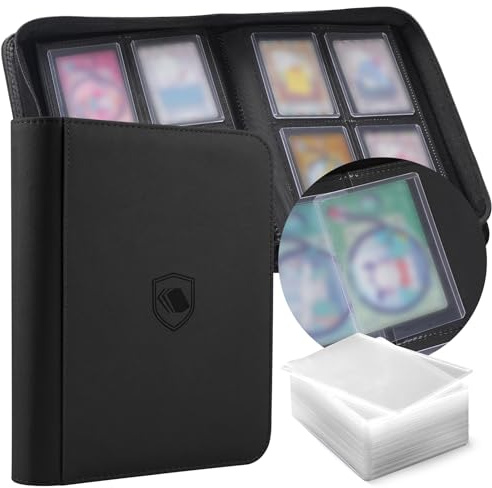 Top Loader Binder 4 Pocket, Holds 160 Toploaders, 100 Toploader INCLUDED | PU Cover Toploader Binder for 3 x 4 Rigid Toploaders, Ringless Side Loading Trading Card Binder for TCG, MTG, Sport Cards