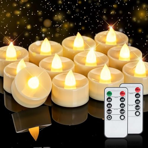 Homemory 24 Stück Teelichter batteriern mit Fernbedienung, 2/4/6/8H Timer,flammenlose Kerzen, ideal für Weihnachten, Hochzeit, Party, Warmweiße Lichter,Wach | 400+ Std,2/4/6/8 Std Timer, Flackernde Teelichter,dimmbar Weihnachten,Hochzeiten,Wohnen Dekor, Battey enthalte
