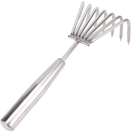 TOPINCN Jardín de Acero Inoxidable Ratina de Tierra de Rastrillo a Mano con Ergonómico Pequeño Rastrillo de Playa con 7 Dientes Resistentes para Jardinería Múltiples Propósito