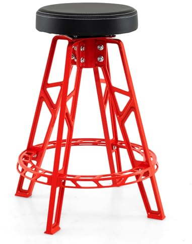 COSTWAY Taburete Mecánico Alto, Taburete de Taller de Aluminio con Asiento Giratorio de 360°, Silla Acolchado con Reposapiés para Taller, Sala de Herramientas, Reparación de Autos, Capacidad de 180 kg