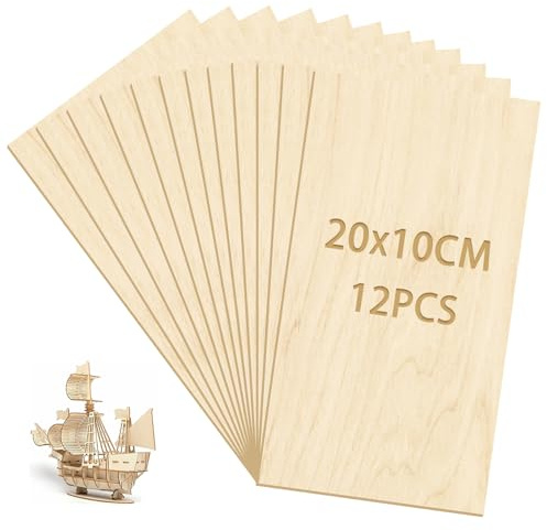 UNIFAMILY 12Pcs Balsa Wood Sheets 2mm for Model Making, 200x100mm Unfinished Plywood Sheets, Basswood Sheets Easy to Cut for Carving Art Projects, Painting and Home Decoration