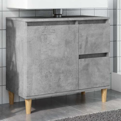Frdhee Mobile lavabo con mobiletto per bagno, mobiletto lavandino, grigio cemento, 65 x 33 x 60 cm, materiale in legno, per bagno, soggiorno, sala da pranzo, cucina, moderno