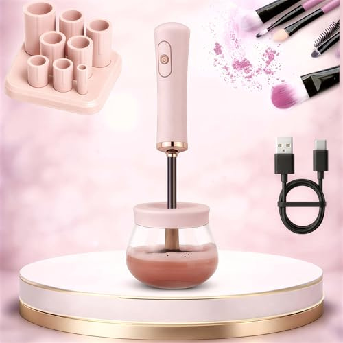 Electric Makeup Brush Cleaner and Dryer Machine, USB-C Rechargeable Automatic Spinner for All Size Cosmetic Brushes, Deep Cleaning & Fast Drying Tool for Travel & Home, Portable Beauty Device