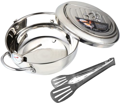 Healifty Friggitrice Tempura in Acciaio Inossidabile 20 Cm con Termometro e Griglia Scola Olio, Padella per Friggere a Temperatura Controllabile, Compatibile con Fornelli a Gas, Elettrici