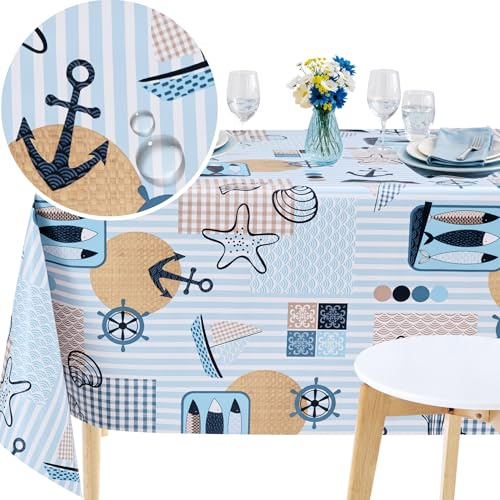 KP HOME Nappe Rectangulaire Premium Bleu Marine Essuyable – 200 x 140 cm Nappe en PVC Impermeable – Toile Cirée Plastique Vinyle pour Cuisine et Salle à Exterieur