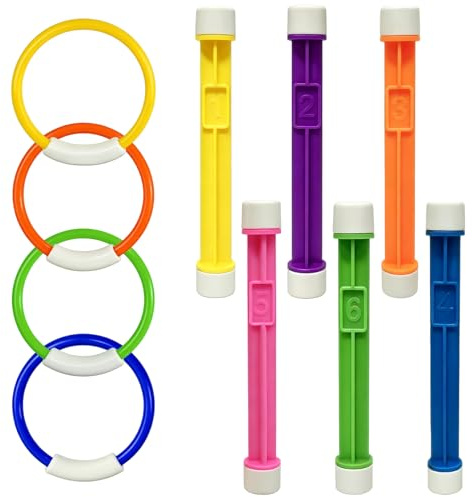 SORAYUXI 10Pcs Swimming Pool Toys-6Pcs Sinkies for Kids Swimming, 4 Pcs Dive Rings, Fun Dive Sticks With Numbers, Underwater Diving Game Pool Training Toys, Diving Rings, Sinking Seaweed