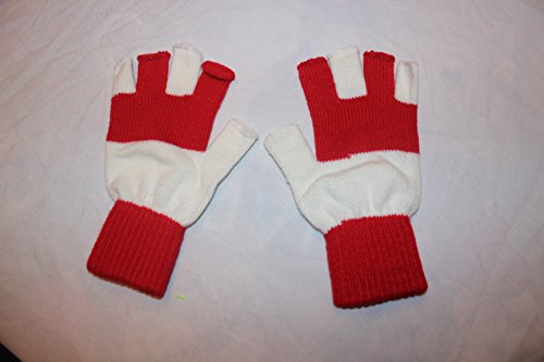 Strick-Handschuhe, fingerlos, Rot/Weiß
