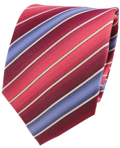 TigerTie Designer Seidenkrawatte in rot rosé himbeerrot creme schwarz gestreift