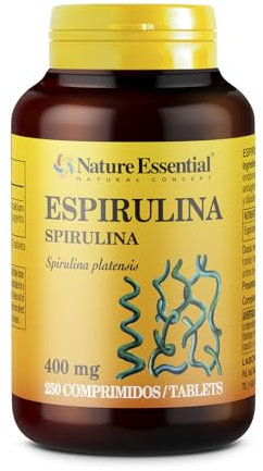 Nature Essential | Espirulina 400 mg | 250 Comprimidos | Fuente de Vitaminas y Minerales | Propiedades Antiinflamatorias y Antioxidantes | Vitaminas C-D-K y del Grupo B
