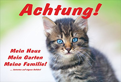 Melis-Folienwerkstatt Schild Vorsicht – Bissige Katze – Katzenschild - 30x20cm Hartschaum Aluverbund -S313C