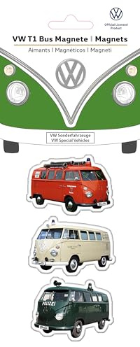 BRISA VW Collection - T1 Bulli Bus Kühlschrankmagnete 3er Set | Volkswagen Magnete für Büro, Küche, Magnettafel, Retro Vintage Fanartikel mit Bulli Sonderfahrzeugen, Grün