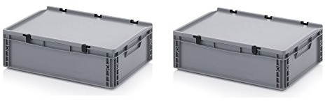 Auer Packaging 2x Eurobehälter 60 x 40 x 18,5 mit Scharnierdeckel inkl. gratis Zollstock 2er Set