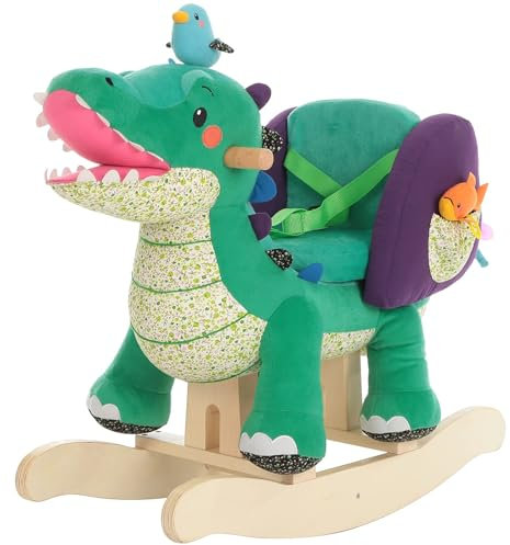 Labebe Baby Schaukelpferd Holz, Schaukelpferd Plüsch, Schaukelpferd Grün Krokodil für Baby 1-11 Jahre Alt, Schaukelpferd Kinder/Schaukel Baby//Schaukeltier Grün/Spielplatz Schaukeltier/Kleine Schaukel
