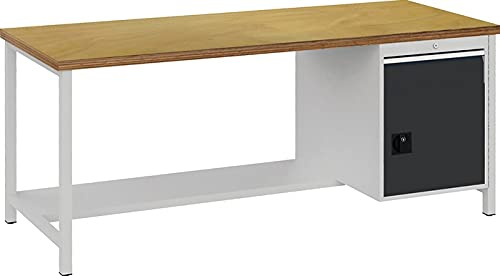 Werkbank grau lichtgrau B2000xH859xT750mm Buche Mu ltiplex 40mm 1 Schubl.1 Tür