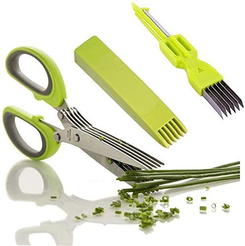 CCRoom Kräuterschere Küchenschere Edelstahl Scissors Herb mit 5 Klingen,Kräuter Schere Cutter Klinge Multi Scheren mit Reinigung Kamm