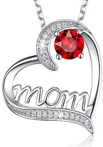 Dorella Mom Necklace for Mom Garnet Jewelry for Women January Birthstone Necklace Mothers Day Jewelry Birthday Gifts Sterling Silver Love Heart Necklace