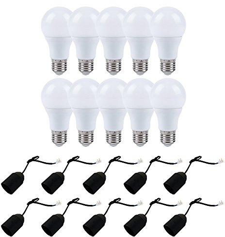 NCC-Licht 10x Baufassung E27 schwarz + LED A60 Birne 15W Warmweiß | Robuste Renovierfassung mit Stecklemme und Zugentlastung, Leuchtmittel ersetzt 100W Glühlampe, für Bau Sanierung Arbeiten